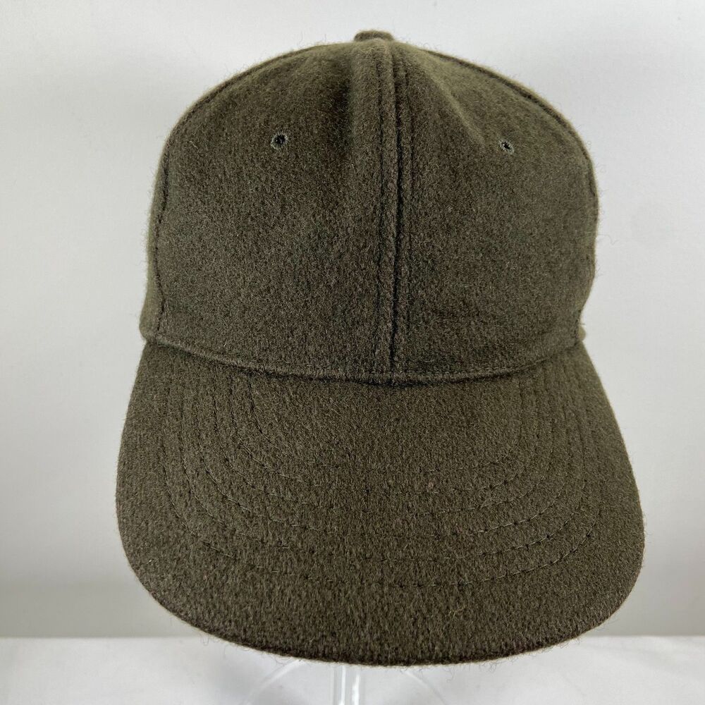 Vintage 80s J Crew Wool Hat Olive Green Ear Flaps USA Made ACTWU Union Cap OSFA